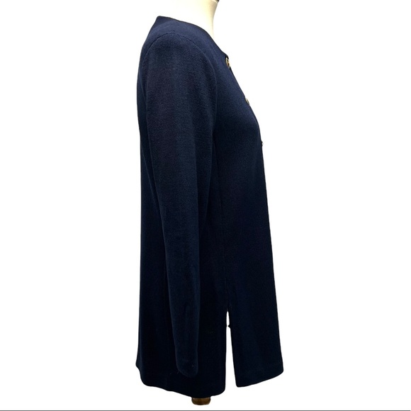 St. John Collection Navy Santana Knit Longline Button Front Jacket - Picture 6 of 10